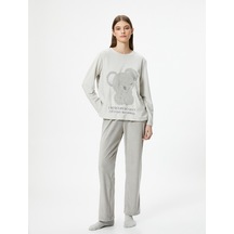 Koton Polar Pijama Altı Nakışlı Beli Lastikli Gri 4wlk40113mk 4WLK40113MK039 Gri