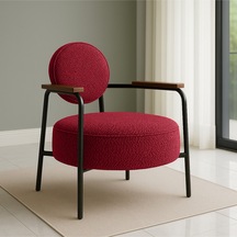 Azra Mobilya Venüs Metal Ayaklı Modern Berjer Koltuk - Soft Kumaşlı, Renk Seçenekli, 60x60 Cm Kırmızı Kırmızı