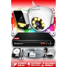 Bayicam 2 Kameralı Süper 1 İç Kamera Set 250 GB 5 MP 2K Renkli Gece Görüşlü Güvenlik Kamerası Sistemi