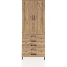 Arges Dolap 2 Raflı 5 Çekmeceli Tek Askılı 88x30x221 Çam-çam Çam