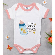 Bk Gift Bk Kids Bana Sütümü Verin Tasarımlı Pembe Bebek Body Zıbın-1 3-6 Ay Sarı