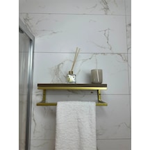 lyla concept Fulya Banyo Ahşap Raflı Gold Metal Havlu, Şal Askılık Ceviz Raf Gold