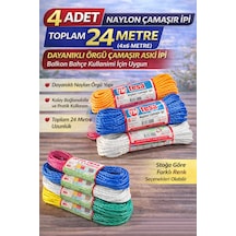 4 Adet Naylon Çamaşır İpi 6 Metre Dayanıklı Örgü Çamaşır Askı İpi Toplam 24 Metre Beyaz - Siyah