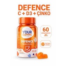 Defence Gummies 4-6 Yaş İçin 60 Adet Portakal Aromalı C Vitamini Çinko Ve D3 Vitamini İçeren Çiğnenebilir Jel Form