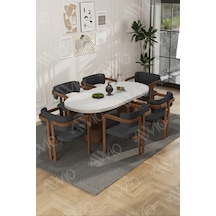 Avvio Arion Serisi Bohem Ayak 6'lı Tokyo Metal Demonte Sandalye 80x160 Masa Sandalye Takımı Beyaz Masa Sandalye Kahve Kumaş Antrasit Gri