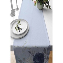 Eflatun Çiçek Desenli Premium Masa Örtüsü Runner Rnr442n11
