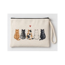Beş Kedi Baskılı Fermuarlı Makyaj Çantası Bozuk Para Cüzdanı Clutch