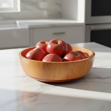Doğal Akasya Ahşap Salata Ve Meyve Kasesi 28 Cm Büyük Boy Yuvarlak Sunum Tabağı, Çerezlik Ve Bambu