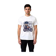 Paybuy Karikatür Adam Motosiklet Çizgi Sanatı Baskılı Erkek Tişört