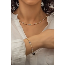 Papatya Silver Dorica Toplu Nazar Gözlü Üç Renkli Fantezi Kolye Bileklik 925 Ayar Gümüş Takım - UVPS600012