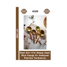Özel Seri 4'lü Ahşap Saplı Ölçü Kaşığı Ev Hediyesi Pişirme Yardımcısı Çok Renkli
