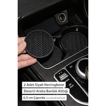 2 Li Siyah Herringbone Desenli Araç Bardak Altlığı 6,5 Cm Oto Cup Holder
