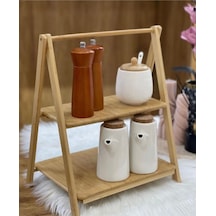 Qerhome 2 Katlı Bambu Dekoratif Sunumluk & Baharat Standı Tina Kahverengi