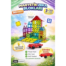 Arabalı 80 Parça 7.5cm Büyük Boy  Manyetik Blok Seti | Güçlü Mıknatıslı Zeka Geliştirici Eğitici Oyuncak