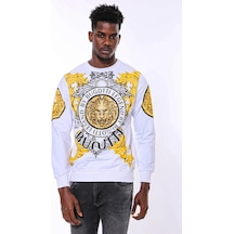 Beyaz Baskılı Ve Taşlı Bisiklet Yaka Sweatshirt - Wessi Siyah