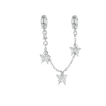 S925 Ayar Gümüş Platin Kaplama Kelebek Emniyet Zinciri Bilezik Boncuk Aksesuarları Scc2829 Çok Renkli