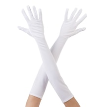 Beyaz Renk Dirseğe Kadar Uzun Kumaş Eldiven 40 Cm 5264 "