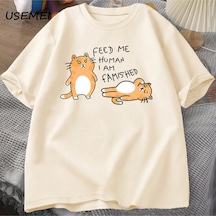 Flood Of Style T-shirts Men Women Fuuny Cat Lovely Print T Shirt Summer Cotton Men's T-shirts Casual Harajuk Haki