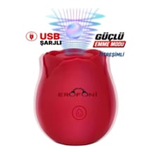 Erofoni Usb Şarjlı Kırmızı Gül Tasarımlı Vakumlu Emiş Ve Titreşim Özellikli Red Rose Vibratör