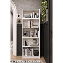 Asra Trend Beyaz K002 5 Raflı Kitaplık 56 Cm Genişlik Modern Kütüphane Dar Alan Uyumlu%100 Mdflam Dekoratif Raf Ünitesi Çok Renkli