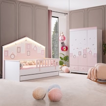 City Montessori Çocuk Odası Takımı Dolap Yavrulu Yatak - Pembe