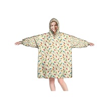 Noel Temalı Unisex Giyilebilir Battaniye Hoodie, Kalın Peluş, Kollar Ve Büyük Cep-a79 Bej