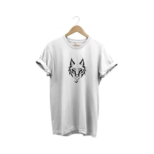 Bozkurt Türkçü Kurt Baskılı %100 Pamuk Regular Fit Bisiklet Yaka Beyaz T-shirt Beyaz