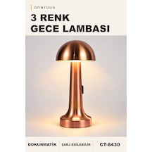 Onerous Mantar 3 Renk Masa Lambası, Şarj Edilebilir Kırmızı