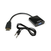 HDMI To VGA Çevirici Dönüştürücü Kablo + Ses Kablosu Destekli