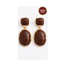 Çelik Kahverengi Mineli Sallantılı Küpe Kararmaz Hediye Kutulu Kadın Küpe Kahverengi - 874234638 Kahverengi