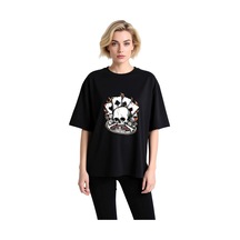 Paybuy Kadın Oversize Tişört Kafatası Kumar Oyun Kartları Zar Poker Çipl Siyah