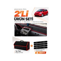 Honda Jazz 2002-2008 Uyumlu Torpido Örtüsü + Tay Tüyü Bagaj Çantası + Sticker Seti - Siyah Kırmızı