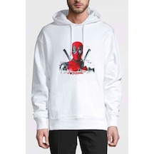 Deadpool 3D Boyut Baskılı Beyaz Erkek Örme Kapşonlu Sweatshirt