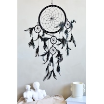 Üç Gözlü Siyah Rüya Kapanı / Dreamcatcher (16,5 Cm Çap)