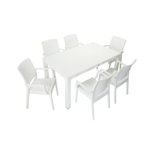 Depootoptan Mandella Elit Rattan 90 x 150 CM Elit Koltuk Masa Takımı Beyaz