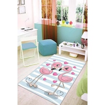 Pembe Kaymaz Tabanlı Yıkanabilir Kuğulu Çocuk Halısı Ar036n11
