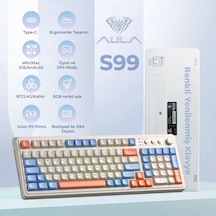 Aula S99 Retro Rgb Gaming 3 Modlu Bluetooth/2.4ghz/usb-c Kablosuz Makrolu Türkçe Q Klavye Turuncu