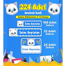 Sevimli Kedi Temalı Okul Kreş Kişiye Özel İsim Etiket Seti - Model 61 Çok Renkli
