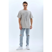 Erkek Tişört Taş Detaylı Bisiklet Yaka Kısa Kol T-shirt - Gri