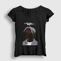 Presmono Kadın Icon Tupac Shakur T-shirt Siyah