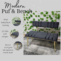 Özcan Metal Metal Ayaklı Metal Kasalı Sırtlı Gold Gri Bench Mutfak Salon Antre Yatak Odası Puf Bank Oturak Antrasitgri