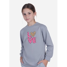 Fyk Kids Kids Yuvarlak Yaka Kız Çocuk Üst-baskılı Sweatshirt Gri