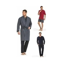 Pierre Cardin 5560 Lacivert Damatlık Ropteşambr 5 Li Pijama Set
