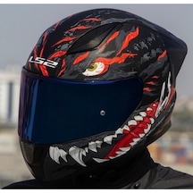 Rapıd 2 Race Kaıju Mat Siyah-kırmızı Fullface Motosiklet Kaskı Mavi Camlı Mat Siyah-kırmızı
