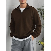 Altamira Erkek Bej Yarım Fermuarlı Oversize Polo Yaka Sweatshirt 001