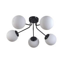 Flora Modern Tasarım Salon Mutfak Yatak Odası Siyah Renk Beyaz Camlı 5 Li Avize Diğer