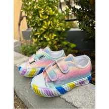 Scarpe Magiche Parlak Gökkuşağı Kız Çocuk Ayakkabısı Hafif Ve Rahat Spor Model 31-35 Numara Arası Işıksızdır Çok Renkli