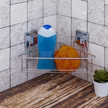 Easyfix Yapışkanlı Banyo Duvar Rafı Şampuanlık Köşe Rafı Krom Gümüş
