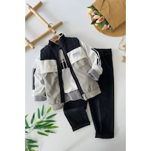 Miniğimin Cicileri Newstyle Kapitone Şişme Yelekli Sweatshirtlü Erkek Çocuk 4 Lü Kombin Takım - Gri