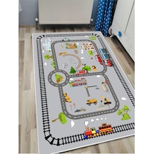 Trafik Tren Çocuk Oyun Halısı Kaymaz Makinede Yıkanabilir